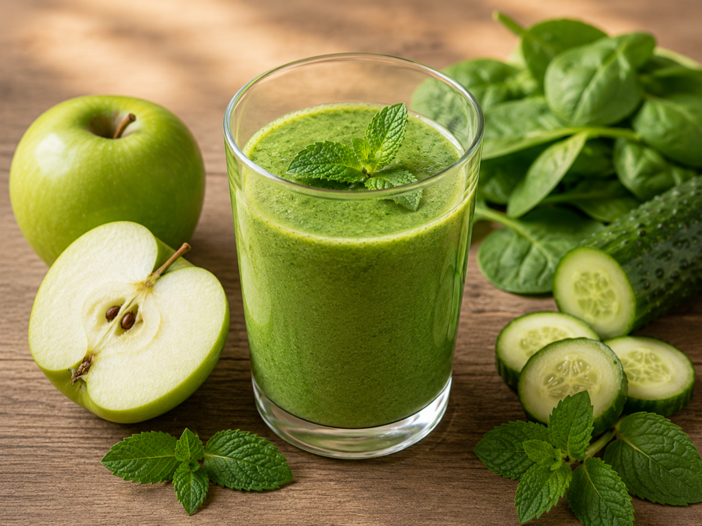 Zelené smoothie s uhorkou, špenátom a jablkom